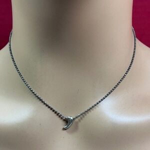 Vintage Sterling Silver Beaded Chain With an Italian Horn Pendant. 16” long